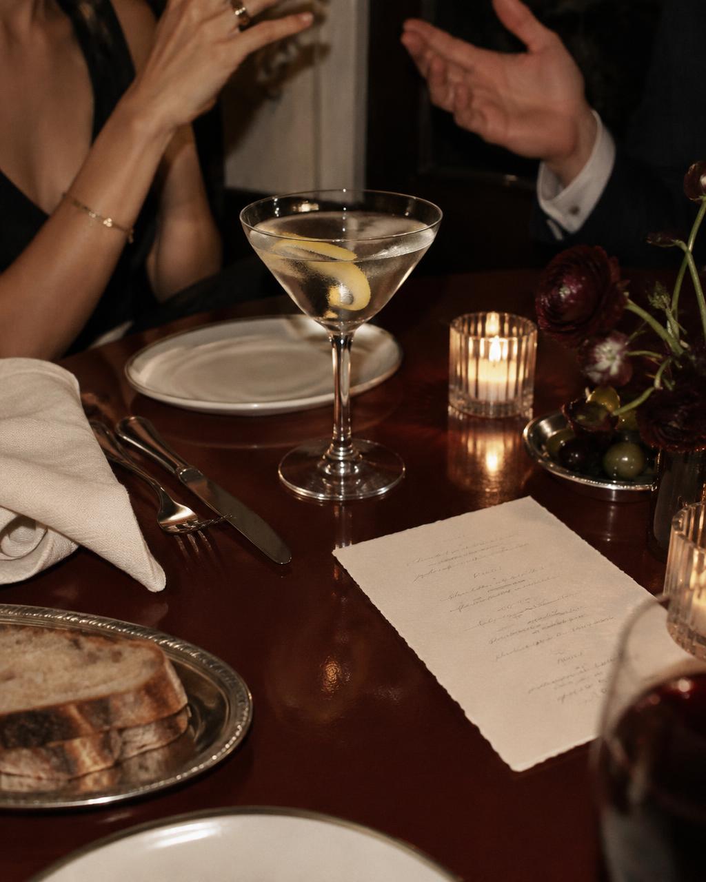 A martini and dinner menu by candlelight